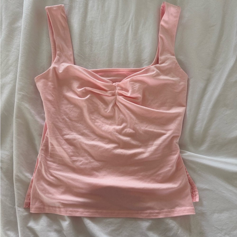 SHEIN Pink Gold Fitted Tie Front Tank Top